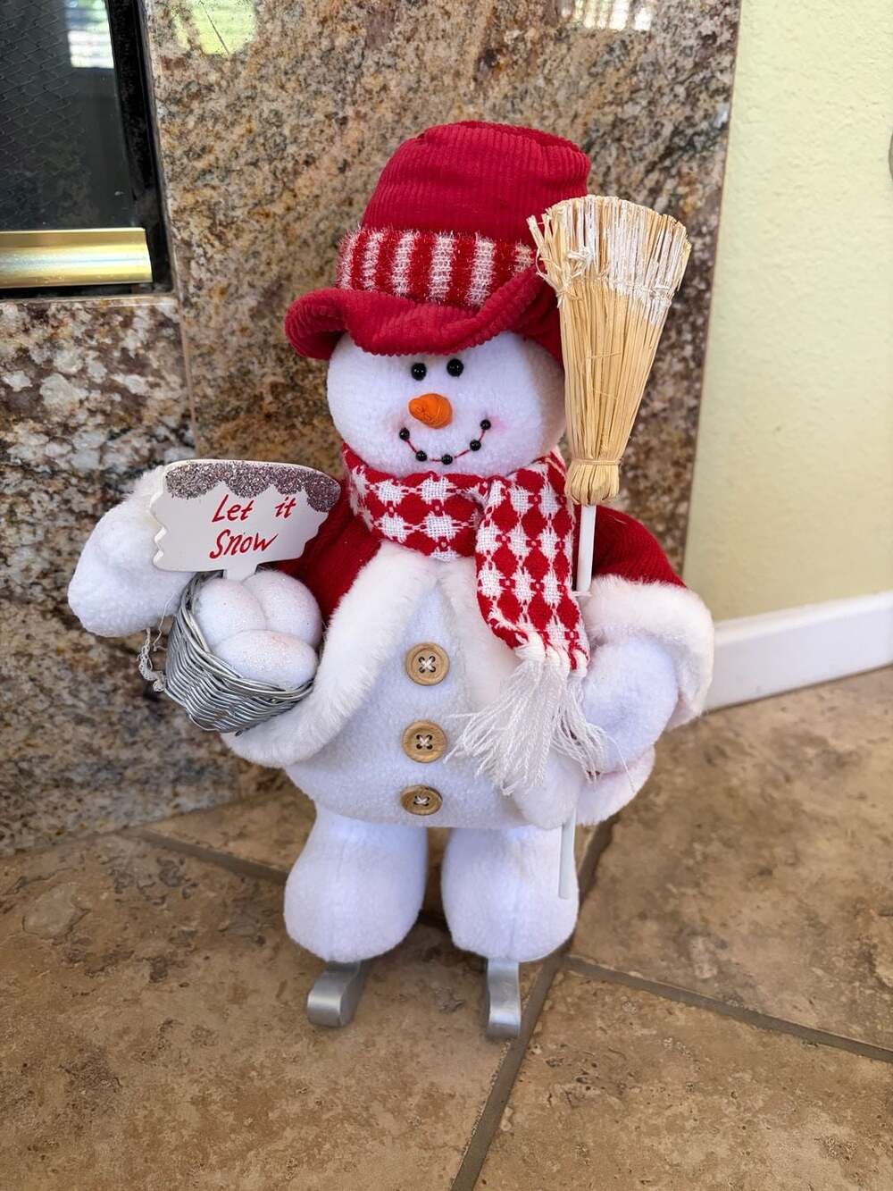VTG Costco Fabric Skating Snowman Let It Snow Holiday Decor